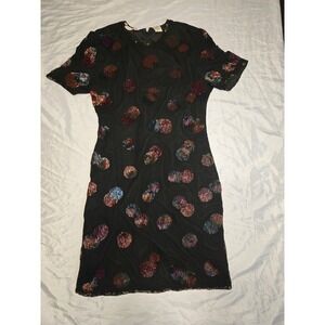 Laurence Kazar Vtg 100%silk Beaded Rayon Lined Black Dress Colorful Beads Short